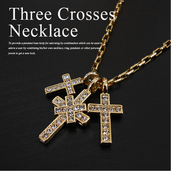 クロス ネックレス 3連 ゴールド 十字架 ダブル